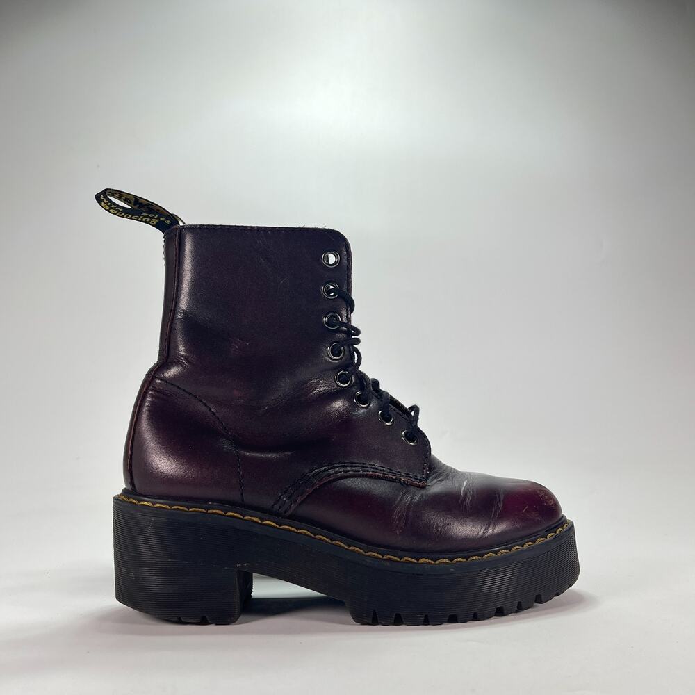 Dr. Martens Shriver Hi Cherry Red Leather Platform Heeled Boots Women's Size 5